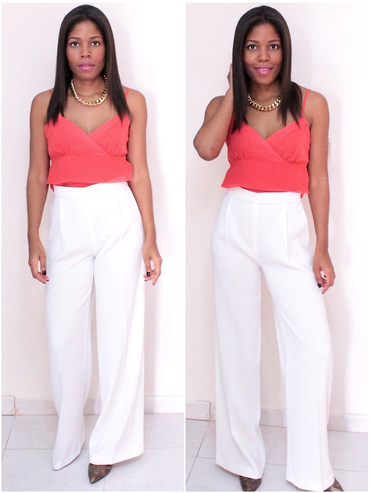 tops on white palazzo